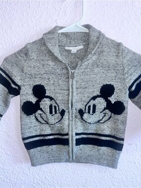 GAP Gray Knit Disney Mickey Mouse Zip Sweater with Navy Accents